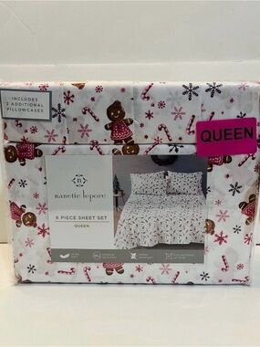 Nanette Lepore Gingerbread Girl Candy Canes Snowflakes Queen Size Sheet Set